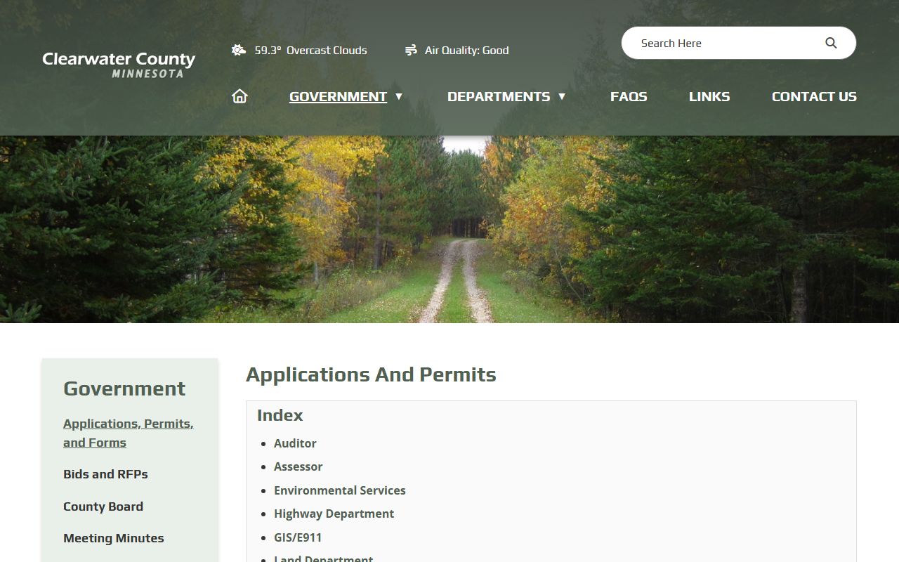 Clearwater County Court Administrator records and Recorder forms page