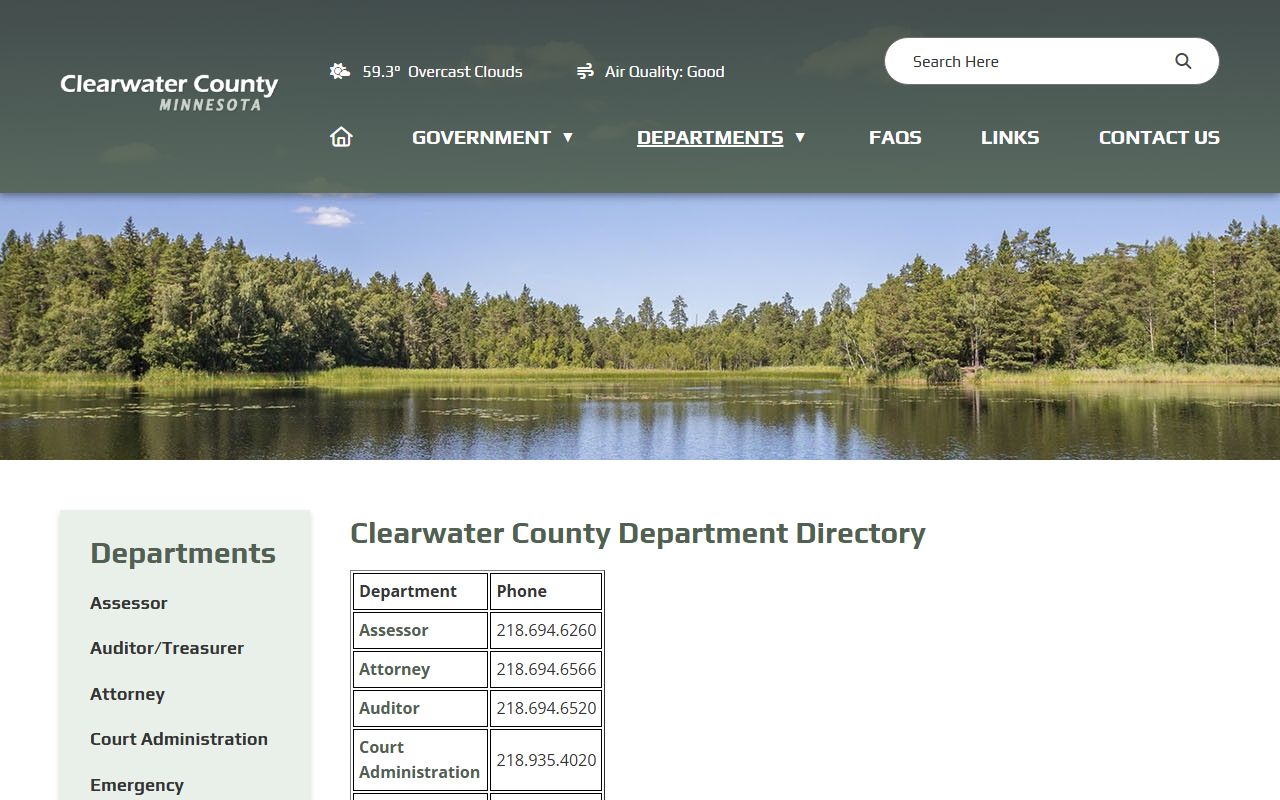 Clearwater County Court Administrator records department directory