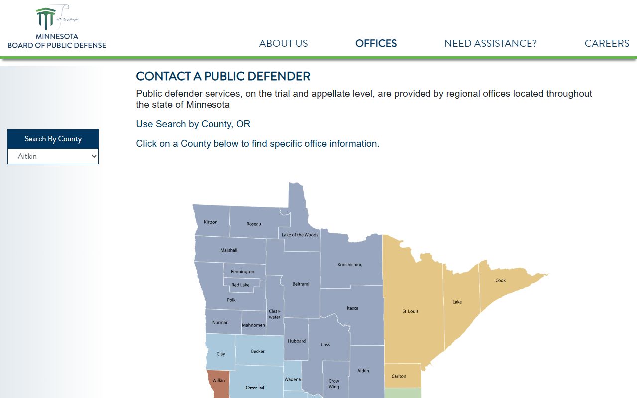 Clearwater County arrest records Minnesota public defender offices