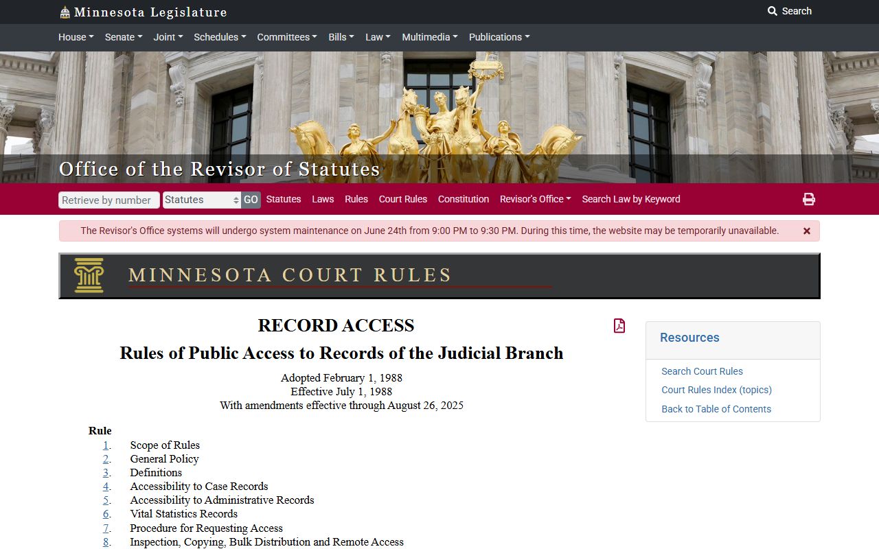 Clearwater County court records Minnesota Rules of Public Access