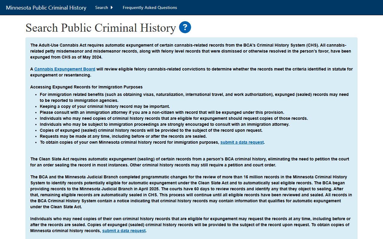 Clearwater County criminal court records BCA criminal history search screen