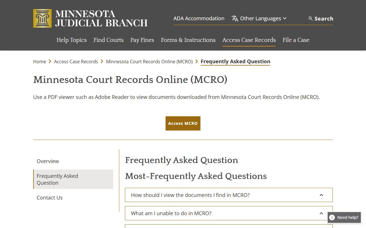 Clearwater County criminal court records MCRO FAQ case limits
