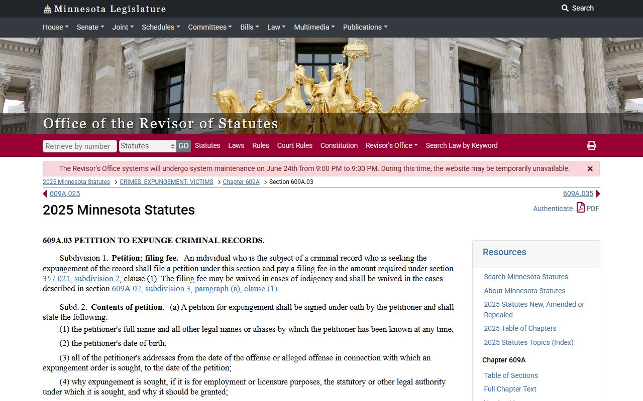 Clearwater County criminal court records Minnesota expungement petition statute