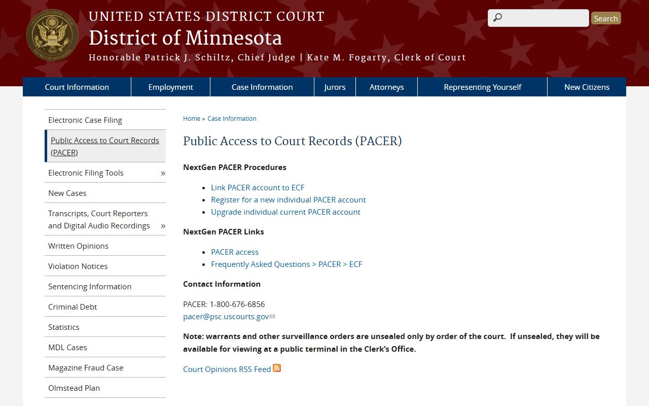 Clearwater County District Court records PACER federal case access