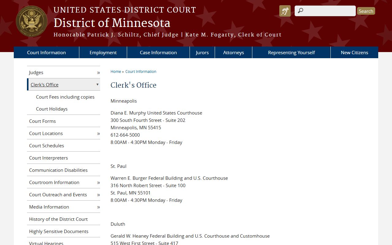Clearwater County District Court records federal clerk office source