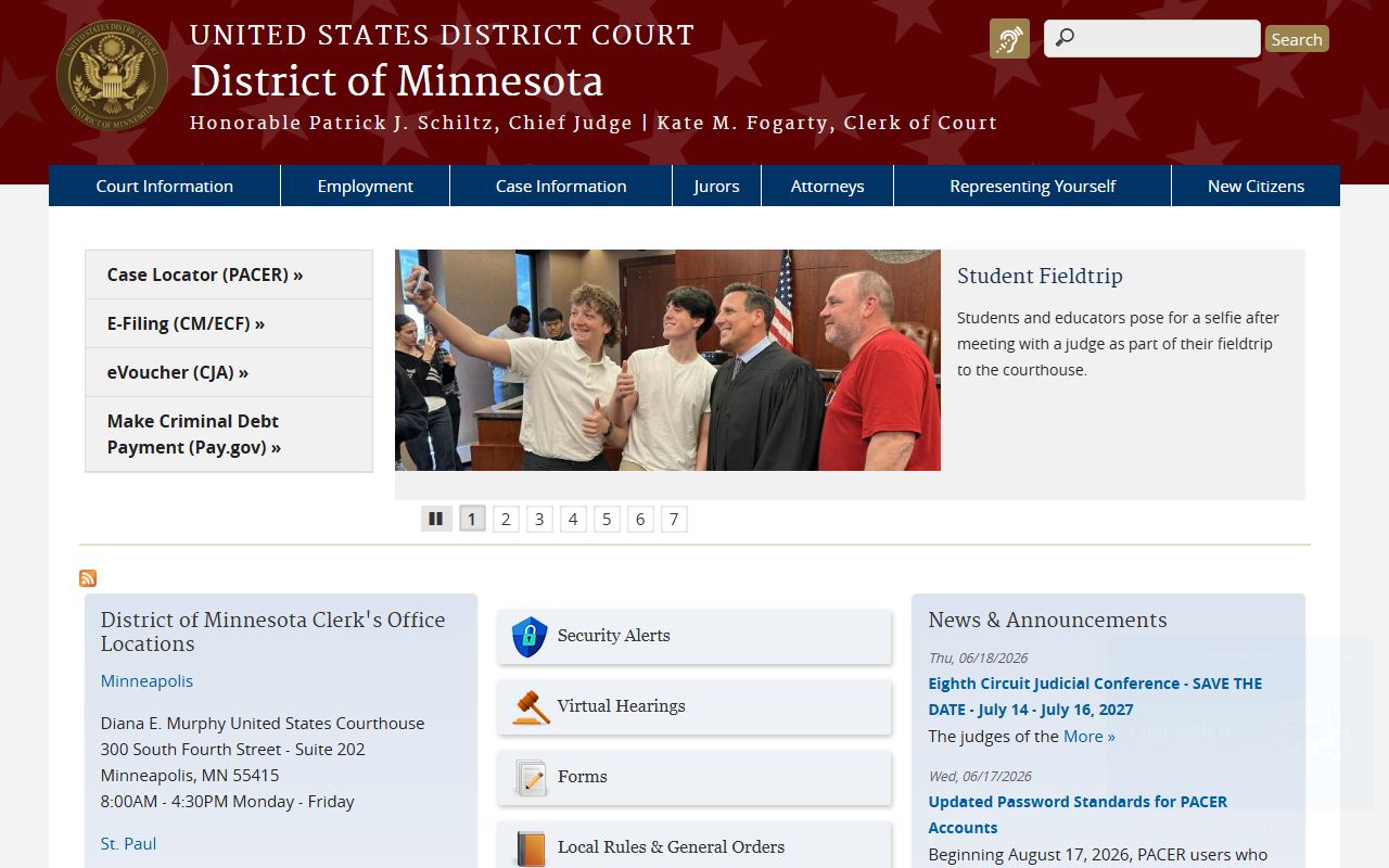 Clearwater County District Court records federal court distinction
