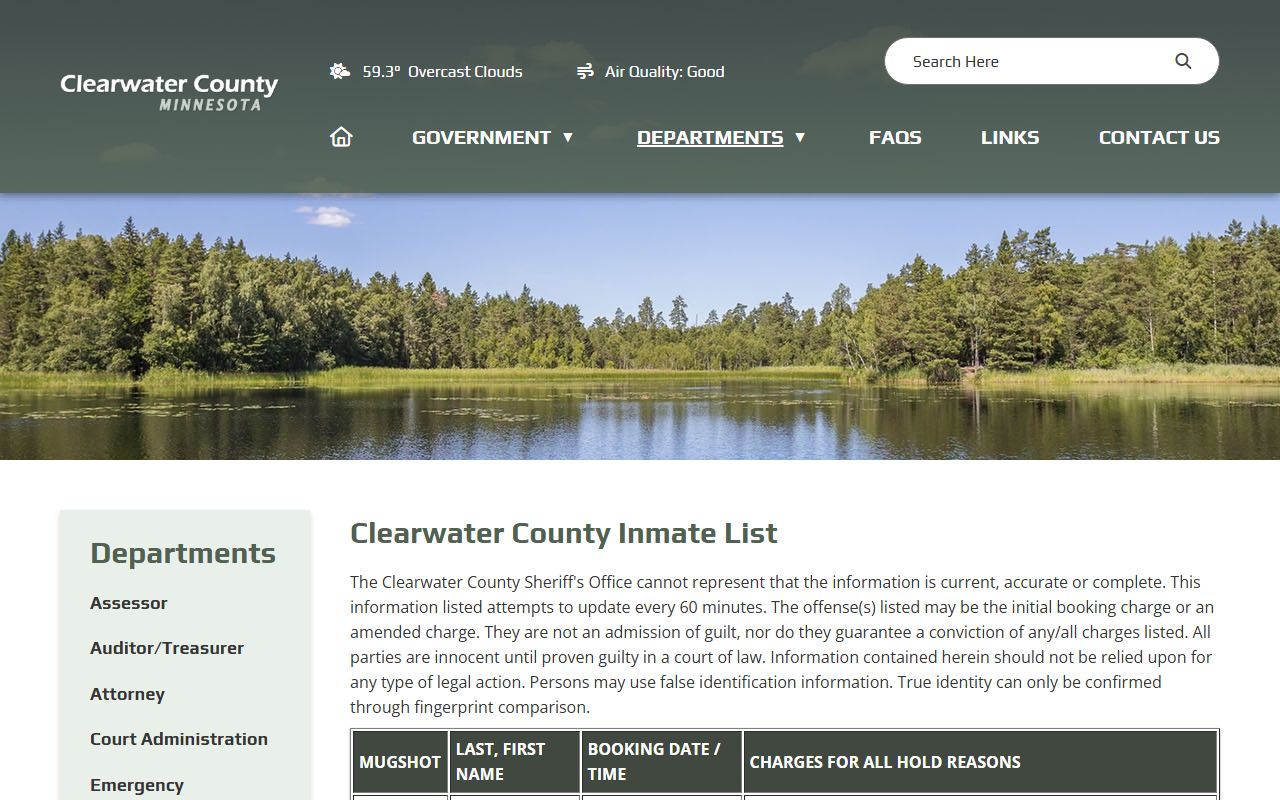 Clearwater County inmate records official inmate list