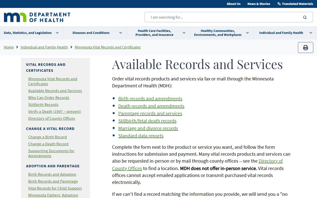Clearwater County marriage and divorce records Minnesota Department of Health guidance