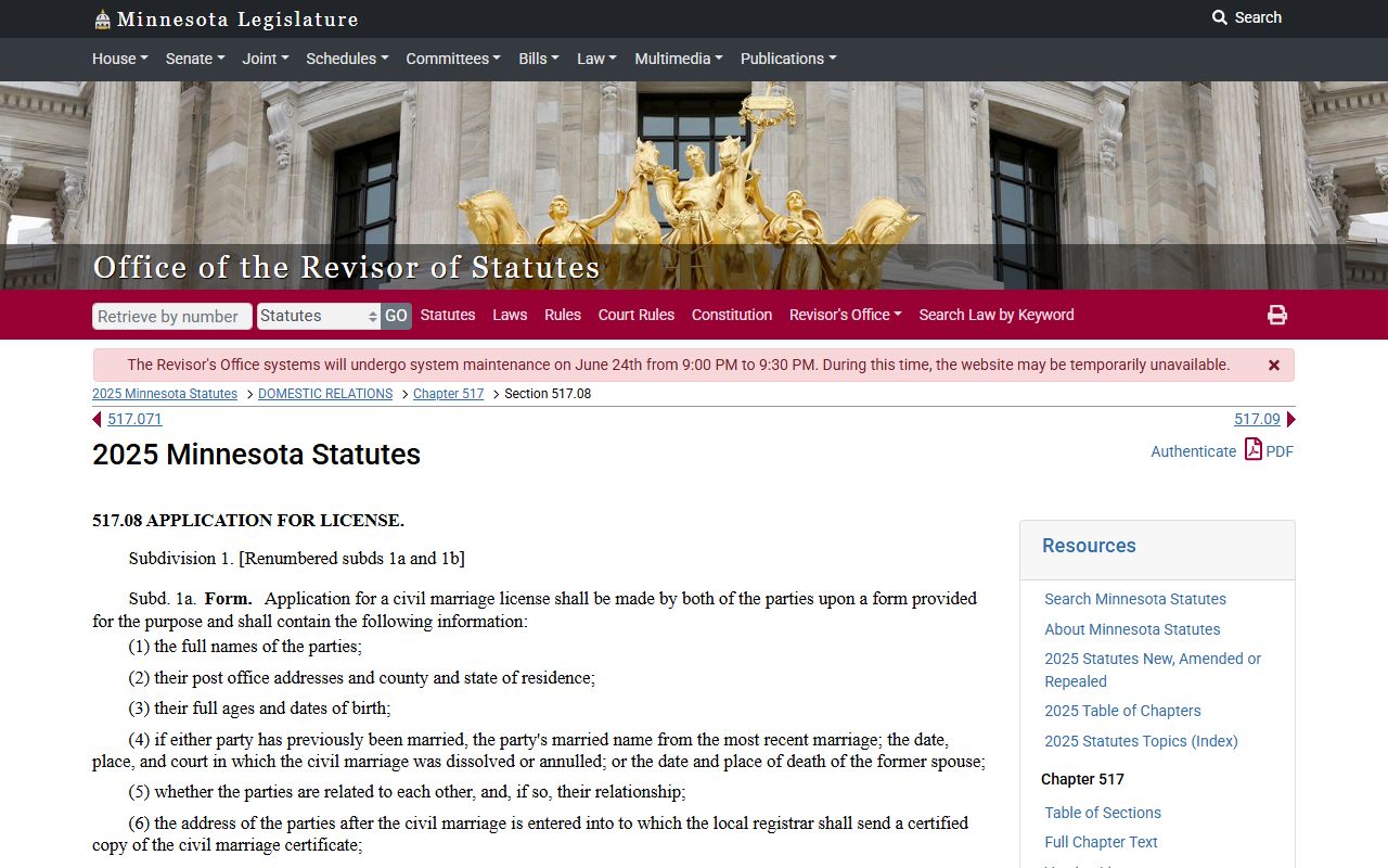 Clearwater County marriage records Minnesota marriage license statute