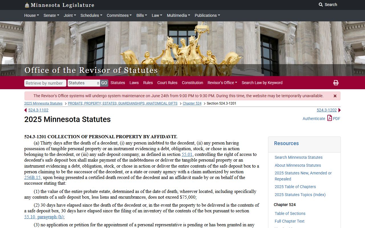 Clearwater County probate records Minnesota small estate affidavit statute