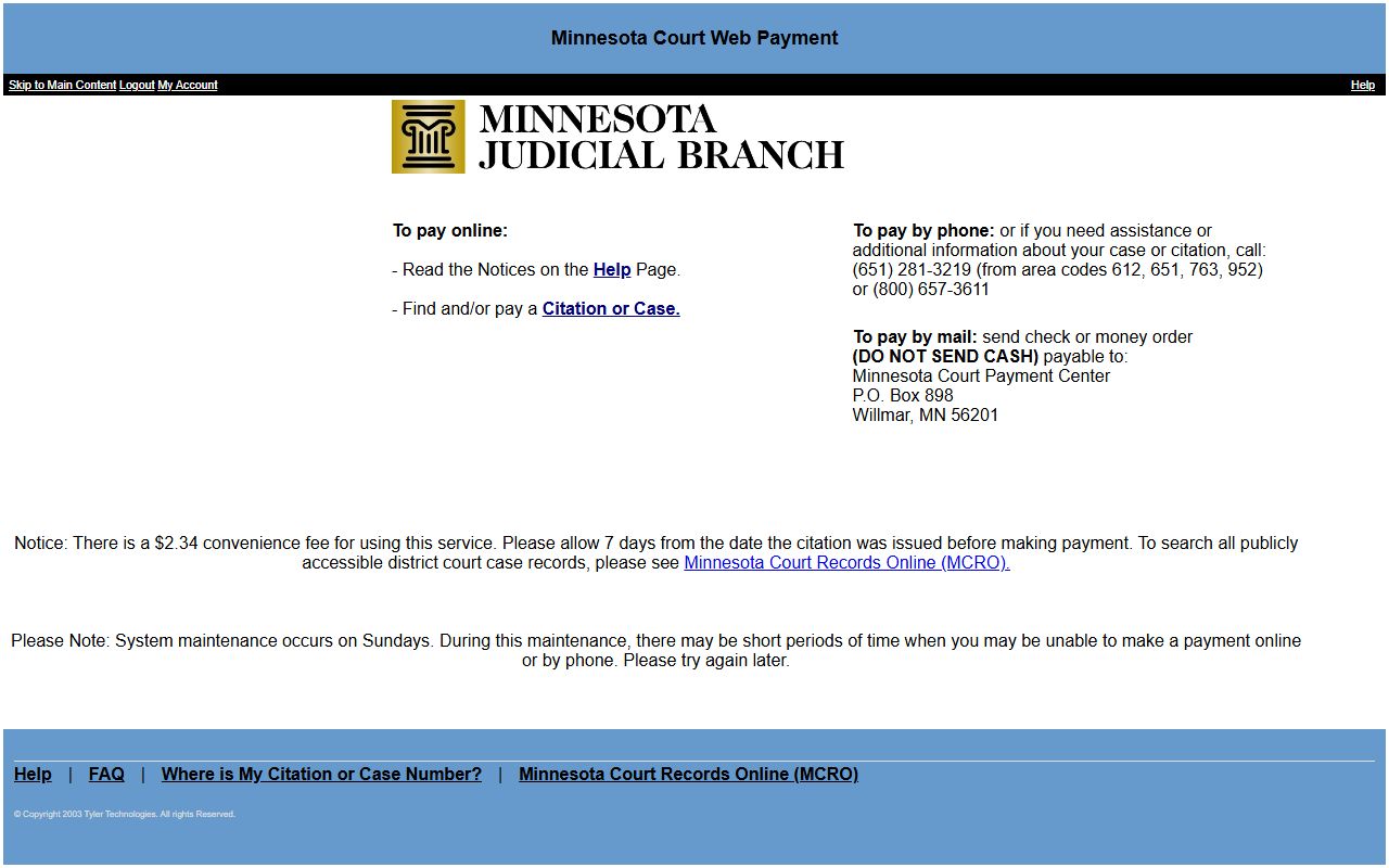 Clearwater County traffic court records Minnesota Court Web Payment portal