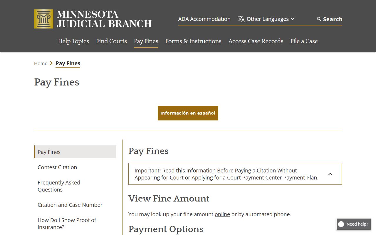 Clearwater County traffic court records Minnesota pay fines page